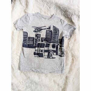 Carter's 100% Cotton Light Gray Cityscape Fire Truck Toddler Size 2T